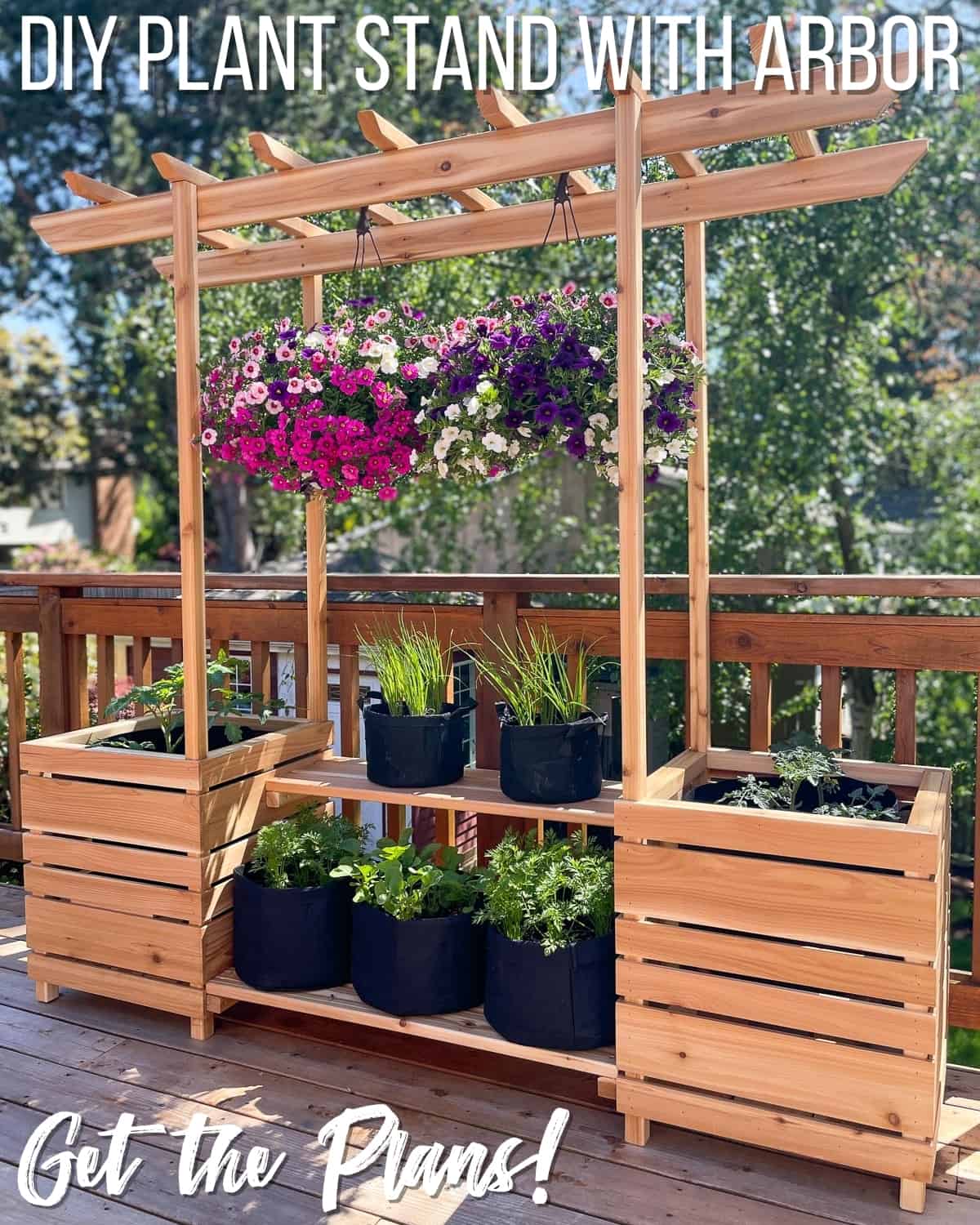DIY outdoor plant stand with arbor