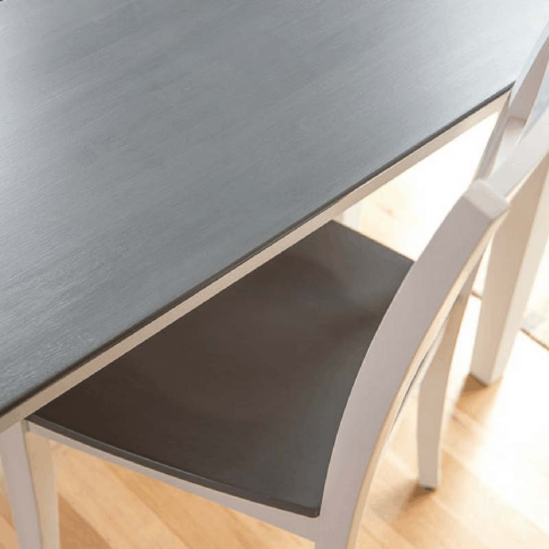 grey wood stain table top with white base